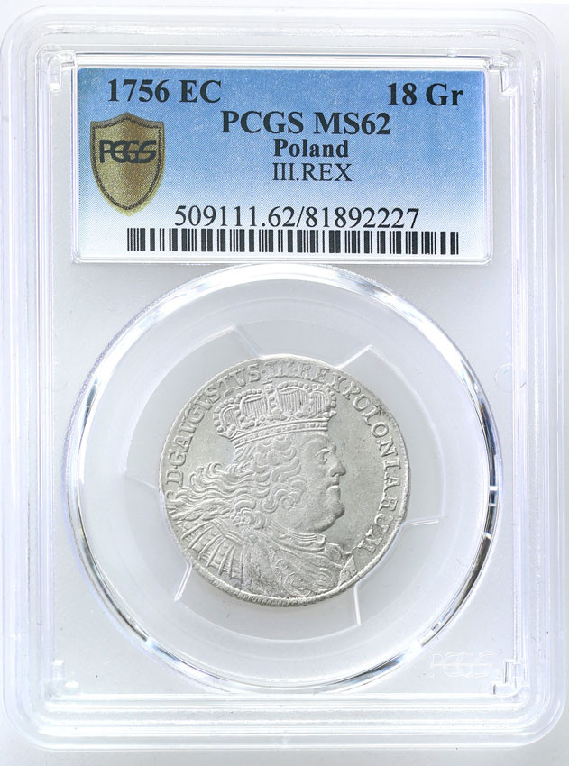 August III Sas. Ort (18 groszy) 1756 Lipsk PCGS MS62